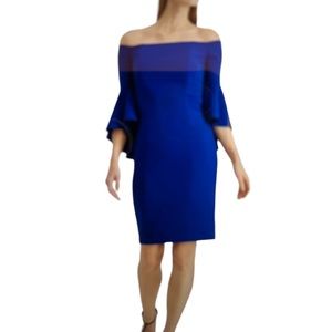 Calvin Klein woman’s blue bell sleeve off shoulder sheath dress size 8